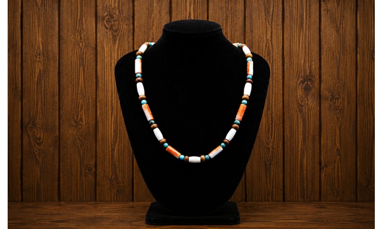 Turquoise spiny oyster and bones Necklace