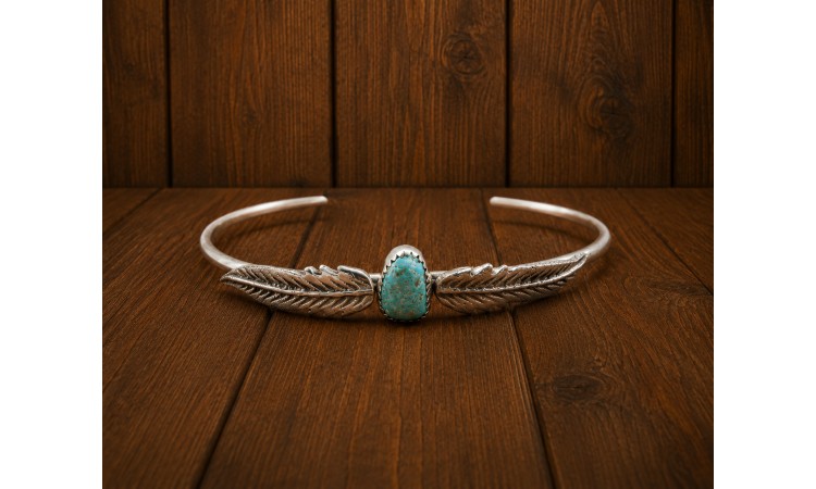 Bracelet amerindien turquoise et plumes